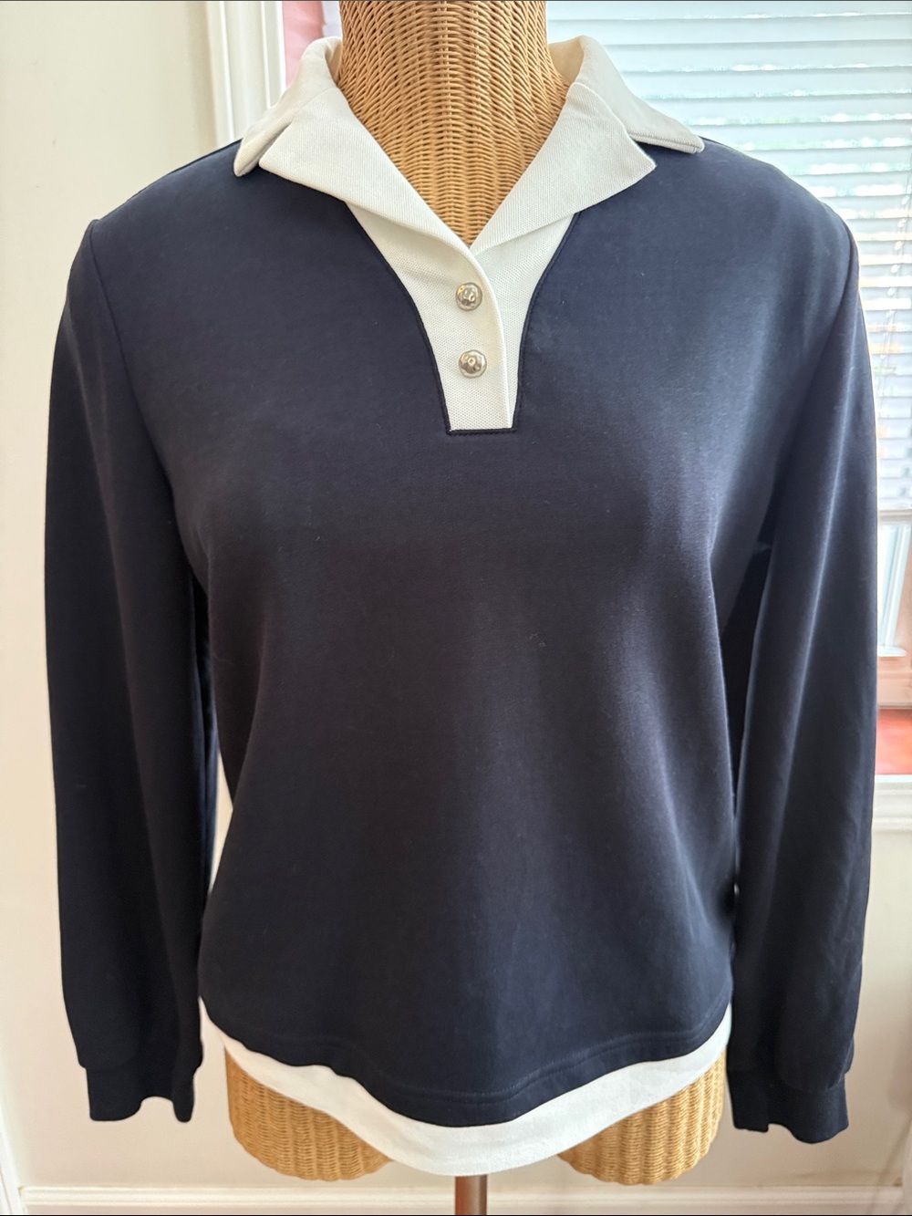 Classic Two-Tone Collared Sweater - Navy and Cream